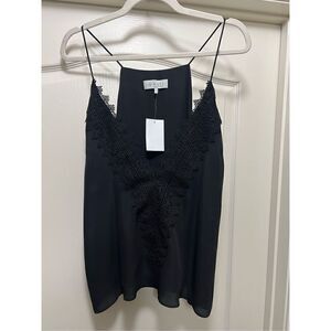 NWT WAYF Black V-Neck Cami with Lace Trim Size L